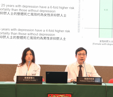 張頴宗教授（右）表示抑鬱症不僅是一種情緒障礙，更是一個與重大健康風險密切相關的公共衞生議題，並強調抑鬱症是一種可治療的疾病，可透過及時適切的治療加以控制病情，拯救生命。
 